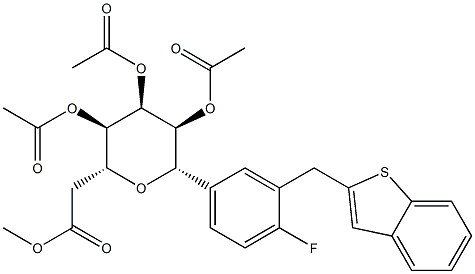 D-Glucitol, 1,5 anhydro-1-C- [3 (бензо [b] thien-2-ylMethyl) - 4-fluorophenyl] -, tetraacetate 2,3,4,6, (1S) - структура