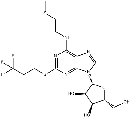(2R, 3S, 4R, 5R) - 2 (оксиметильный) - 5 (6 ((2 (Methylthio) этиловое) амино) - 2 ((3,3,3-trifluoropropyl) thio) - структура 9H-purin-9-yl) tetrahydrofuran-3,4-diol