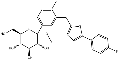 D-Glucopyranoside, метиловое 1-C- [3 [[5 (4-fluorophenyl) - 2-thienyl] метиловое] - 4-Methylphenyl] - структура