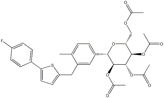 D-Glucitol, 1,5 anhydro-1-C- [3 [[5 (4-fluorophenyl) - 2-thienyl] метиловых] - 4-Methylphenyl] -, tetraacetate, (1S) - структура (9CI)