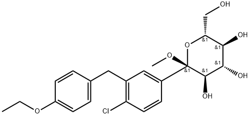 (2S, 3R, 4S, 5S, 6R) - 2 ((4-ethoxybenzyl) фенил 4-chloro-3-) - структура 6 (оксиметильных) - 2-Methoxytetrahydro-2H-pyran-3,4,5-triol