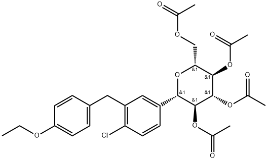D-Glucitol, структура фенила 1,5 anhydro-1-C- [4-chloro-3- [(4-ethoxyphenyl) метилового]] -, tetraacetate, (1S) -