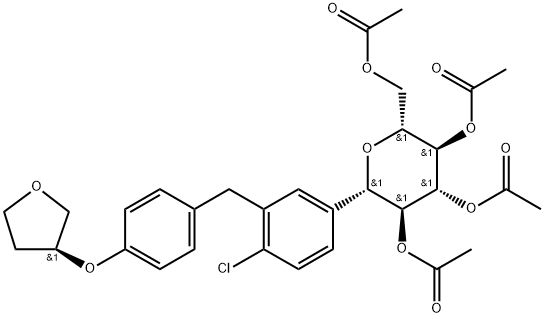 (1S) - [4-chloro-3- [[4 [[(3S) - tetrahydrofu-ran-3-yl] oxy] фениловый] метиловый] фенил 1,5-anhydro-2,3,4,6-tetra-O-acteyl-1-C-] - структура D-Glucitol