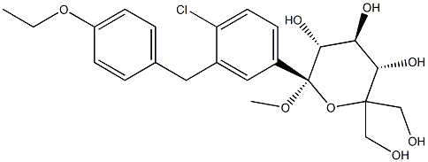 (2S, 3R, 4S, 5S) - 2 ((4-ethoxybenzyl) фенил 4-chloro-3-) - (оксиметильное) - 2-methoxytetrahydro-2H-pyran-3,4,5-triol структура 6,6-bis