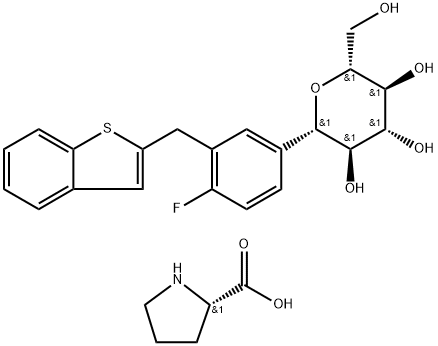 Compd L-пролина. с (1S) - 1,5-anhydro-1-C- [3 (бензо [b] thien-2-ylmethyl) - 4-fluorophenyl] - D-glucitol (1:1) структура